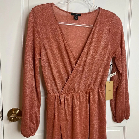 NWT Halogen Women's Sparkle Long Sleeve Faux Wrap Dress Rust Marsala SZ … - Picture 2 of 9